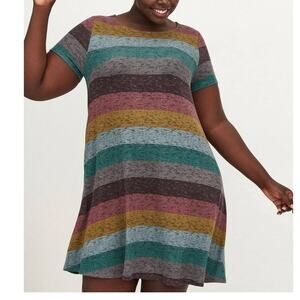 Torrid Plus Size 1 Rainbow Striped Super Soft Plush Trapeze Mini Dress w/Pockets